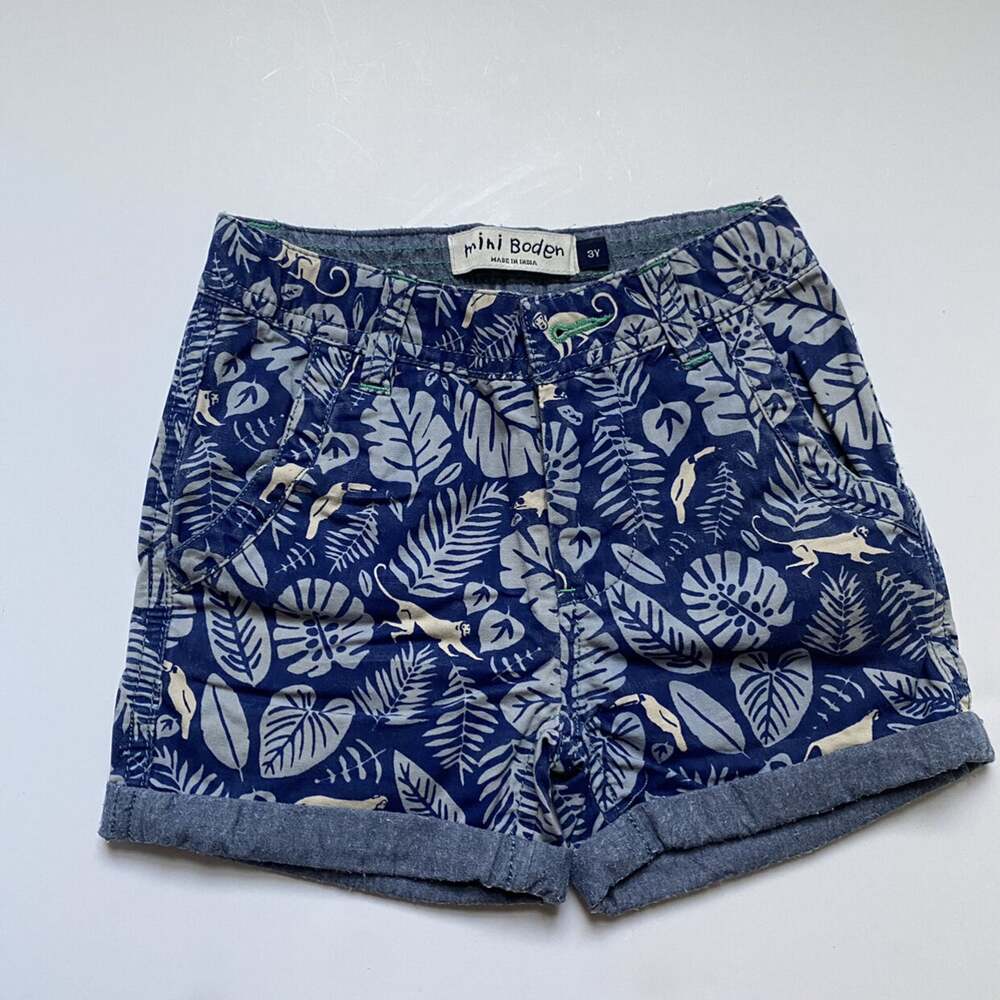 Mini Boden Blue Jungle Print Shorts
